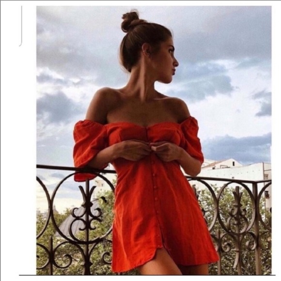 Zara Woman Red Linen Flutter Sleeve Button Dress - Picture 12 of 15